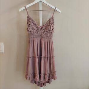 Quiet Storm Dress Large Crochet Flowy Tie Back Tiered Boho Fairy Beach